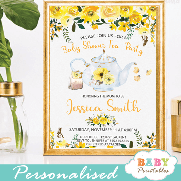 yellow floral garden tea baby shower invitations gender neutral