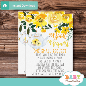 gender neutral floral yellow tea party invitation inserts book request