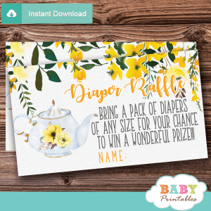 floral yellow tea party diaper raffle tickets prize ideas