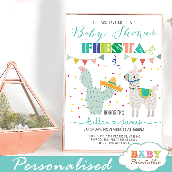 Llama Baby Shower Invitations Cactus Fiesta D480 Baby Printables