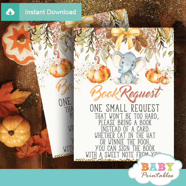 fall theme pumpkin elephant book request cards invitation inserts for baby