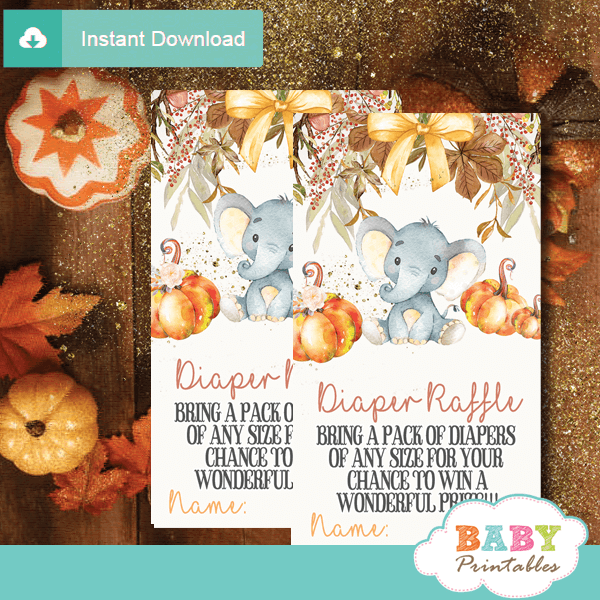 fall flowers pumpkin theme elephant diaper raffle tickets autumn shower