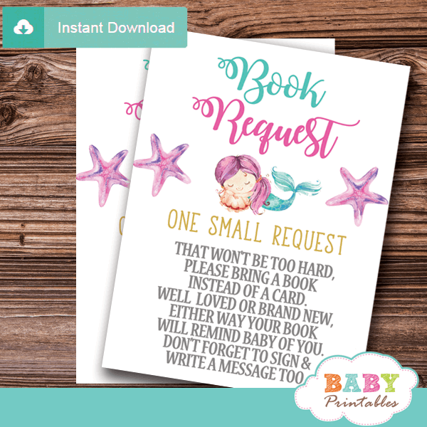 mermaid book request cards teal magenta star fish under the sea