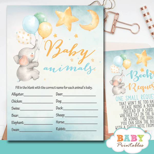 Moon and Stars Elephant Baby Shower Games D426 Baby Printables