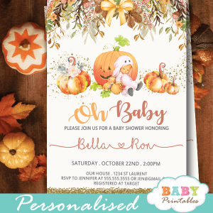 pumpkin baby shower invitations fall autumn theme flowers gender neutral boy girl