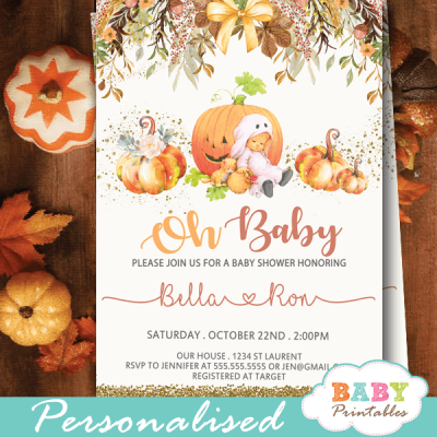 Pumpkin Baby Shower Invitations, Fall Theme – D340 - Baby Printables