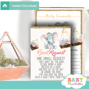succulent terrarium elephant book request cards invitation inserts for baby gold peach pink girl