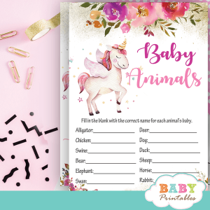 pink gold floral unicorn baby shower games ideas girl
