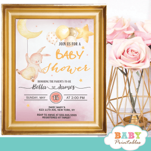 moon and stars pink bunny baby shower invites girl ideas theme