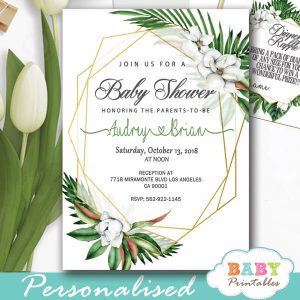greenery baby shower invitations tropical floral geometric frames gold gender neutral ideas
