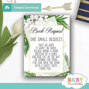 greenery book request cards geometric frames tropical foliage invitation inserts gender neutral ideas