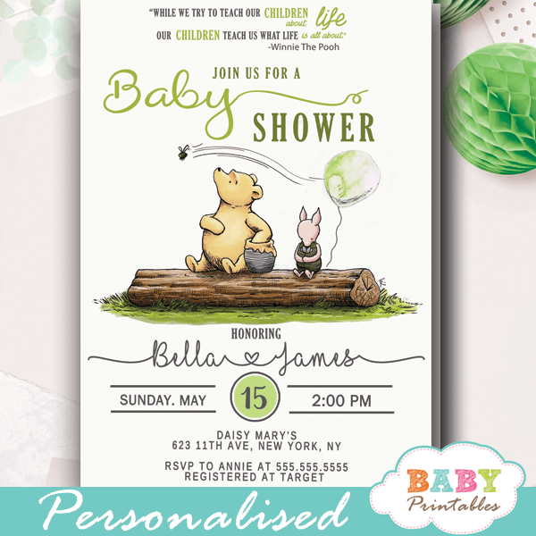 Editable Winnie The Pooh Baby Shower Invitations Templates Free