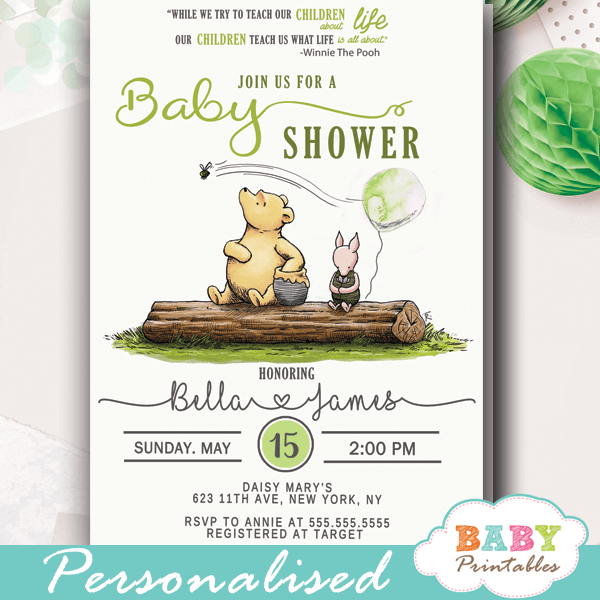 Winnie The Pooh Baby Shower Invitations Templates Free FREE PRINTABLE 