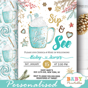 christmas sip and see invitations boy winter holidays hot cocoa baby shower ideas
