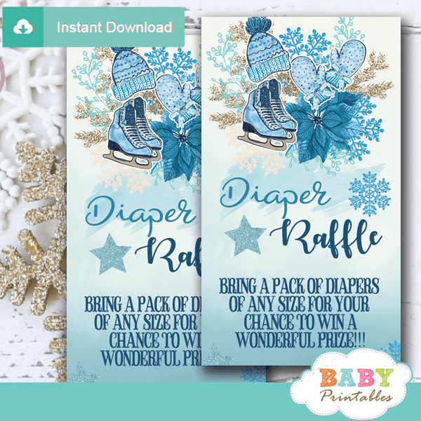 blue winter baby it's cold outside diaper raffle tickets boy theme