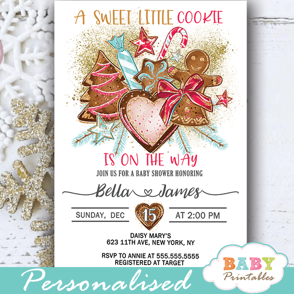 girl gingerbread cookies christmas baby shower invites holiday winter theme