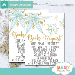gold blue snowflake invitation inserts books for baby boy winter theme