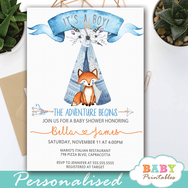 Woodland Fox Baby Shower Invitation
