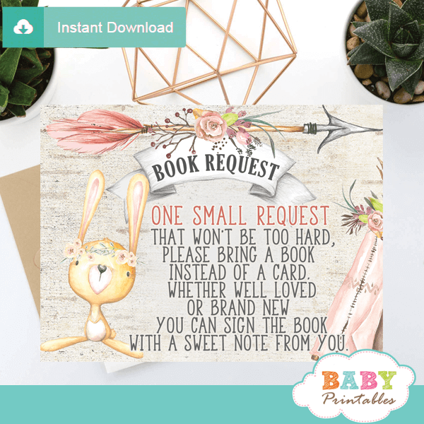 rustic woodland bunny book request cards books for baby inserts girl