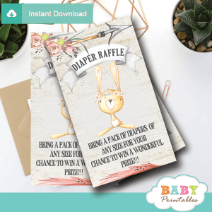 rustic woodland bunny baby shower diaper raffle tickets girl rabbit pink