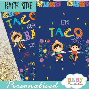 invitación Fiesta Mexicana Baby Shower. gender reveal he or she  Señor or señorita theme taco bout baby