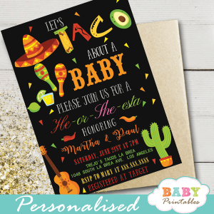 mexican fiesta gender reveal invitations taco about baby he or she theme