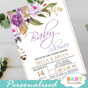 purple peonies garden theme baby shower invitations spring flowers greenery lavender it's a girl