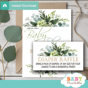 eucalyptus greenery diaper raffle tickets tropical foliage gender neutral prize