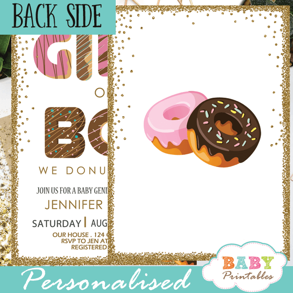 donut girl or boy gender reveal invitations he or she doughnut theme ideas