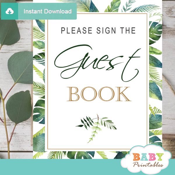 guest book table signs greenery tropical baby shower