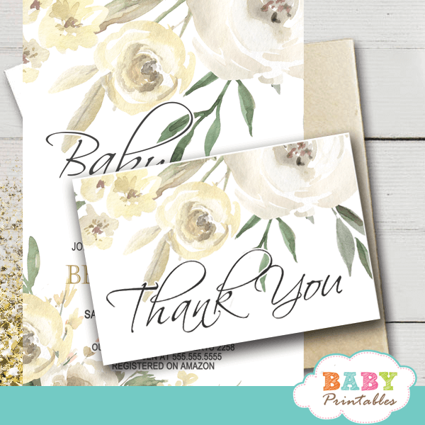 ivory white peony baby shower thank you cards gender neutral