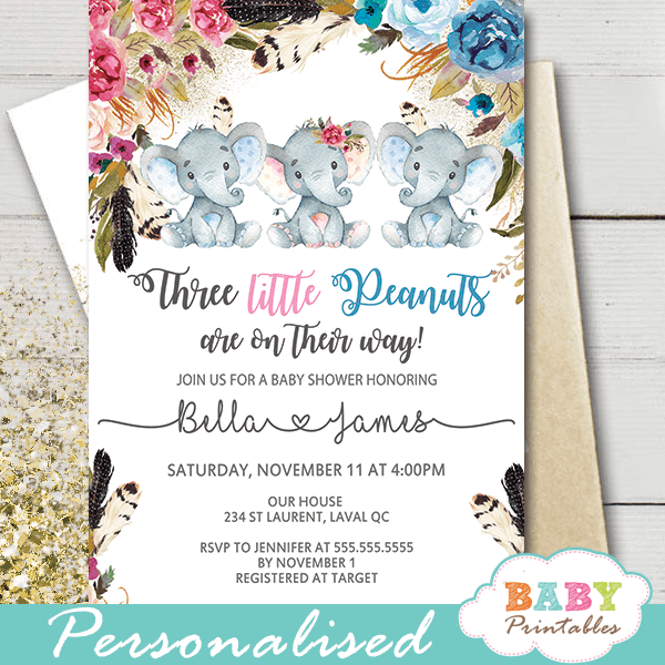 triplet baby shower invitations