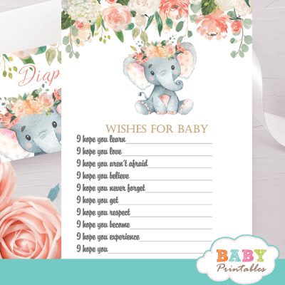 Coral Cream Elephant Baby Shower Games – D423 - Baby Printables