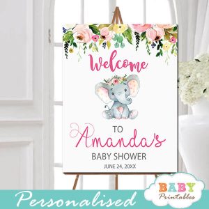little peanut elephant baby shower welcome sign yard outside ideas pink floral girl