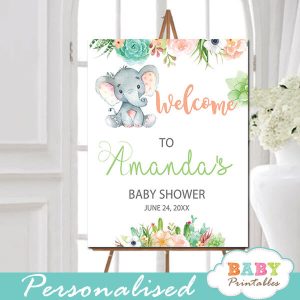 little peanut elephant baby shower welcome sign yard outside ideas floral succulent welcome