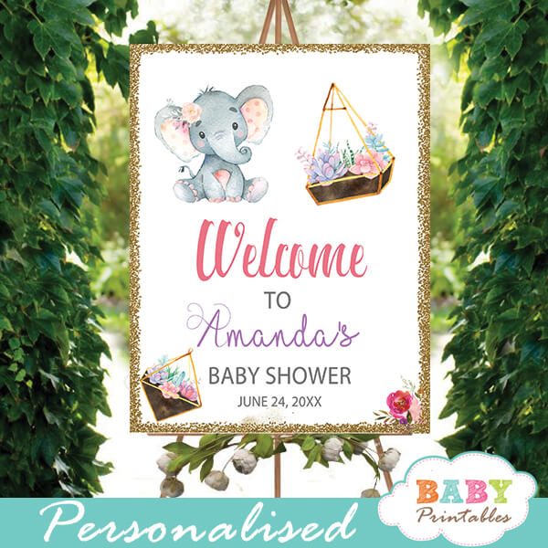 little peanut elephant baby shower welcome sign yard outside signs ideas floral succulent terrarium