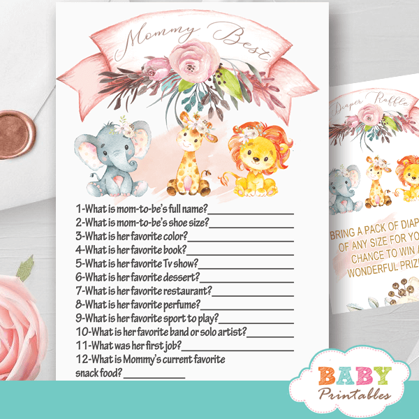 blush pink safari baby shower games who knows mommy best jungle animals