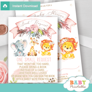 blush pink safari book request cards jungle animals invitation inserts