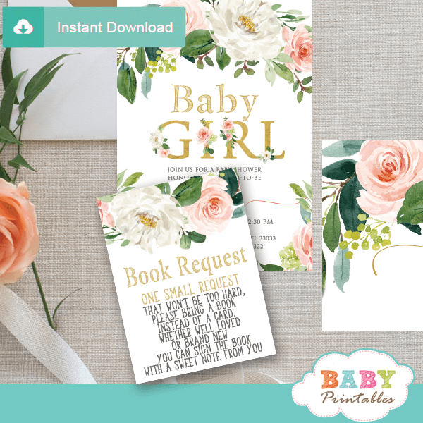 blush white flowers book request cards for baby