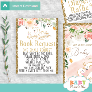 swan invitation inserts book request floral pink gold