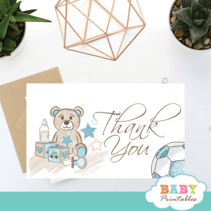 blue teddy bear thank you cards baby shower boy