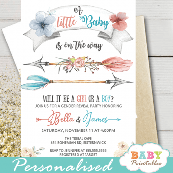 Boho Arrows Gender Reveal Invitations – D375 - Baby Printables