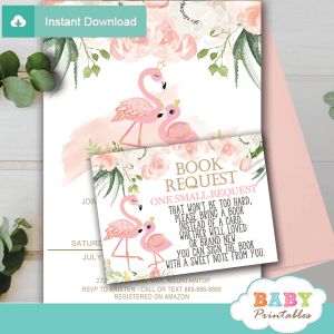 flamingo book request cards floral ivory blush pink girl