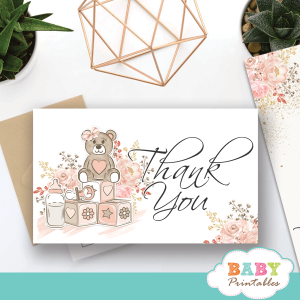 pink teddy bear thank you cards girl baby shower