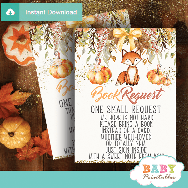 fall theme fox invitation inserts book request pumpkin