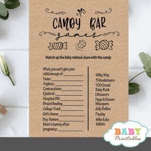 kraft paper rustic baby shower candy bar game