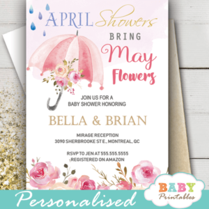 floral pink umbrella April Showers Bring May Flowers Invitations spring girl