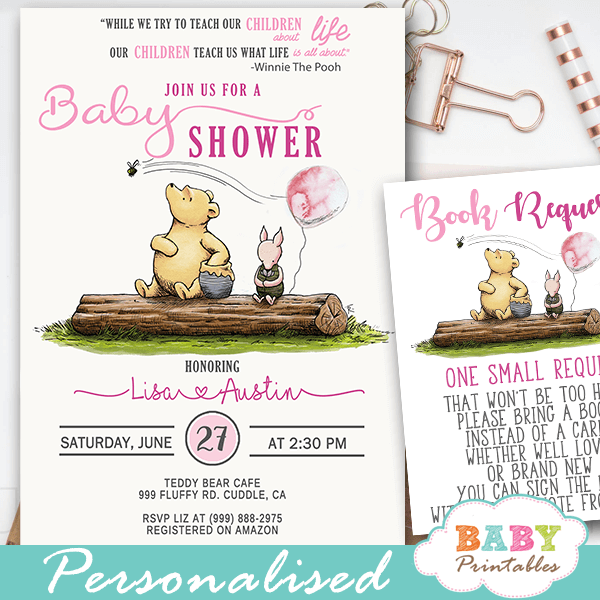 Girl Pink Winnie The Pooh Baby Shower Invites