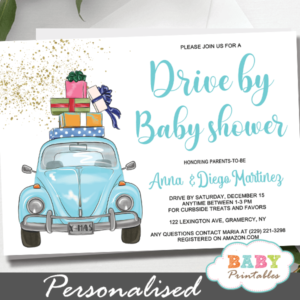 Blue beetle car Boy Drive By Baby Shower Invitations