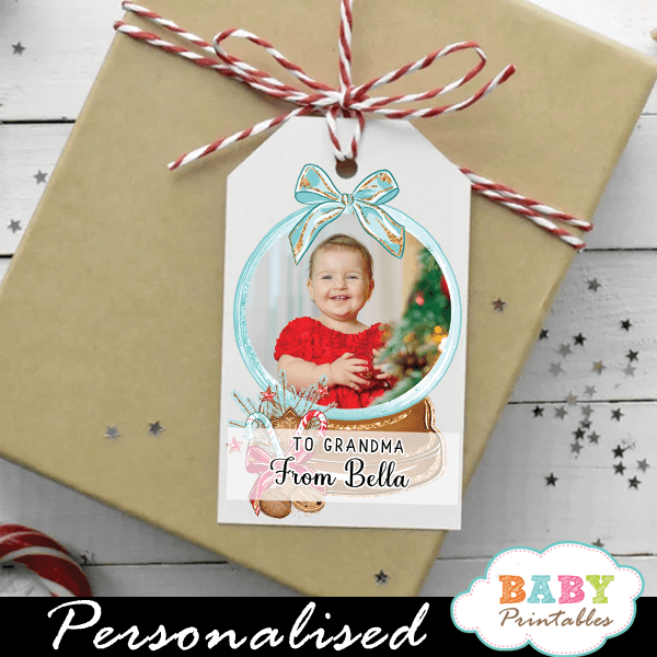 Snow Globe Christmas Gift Tags with Photo